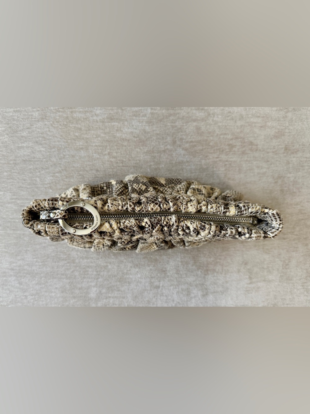 Michael Kors Ruched Snake-Print Clutch in Beige and Brown - Picture 2 of 8